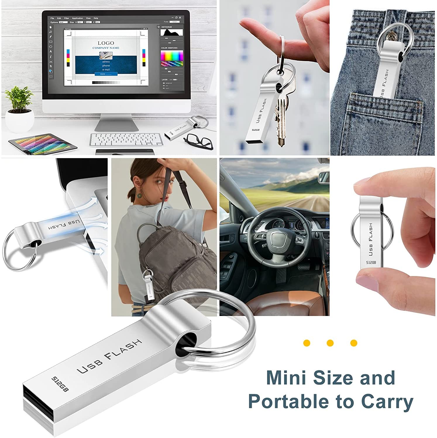 USB Flash Drive 512GB Memory Stick Waterproof Pendrive Thumb Stick