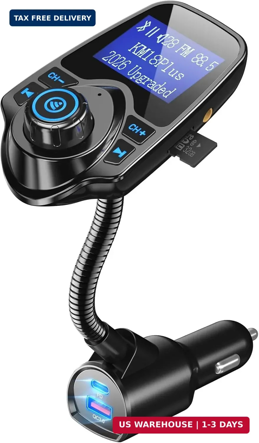 Nulaxy KM18 Plus Bluetooth 5.4 Car Adapter with 48W Fast Charging PD 30W & QC3.0