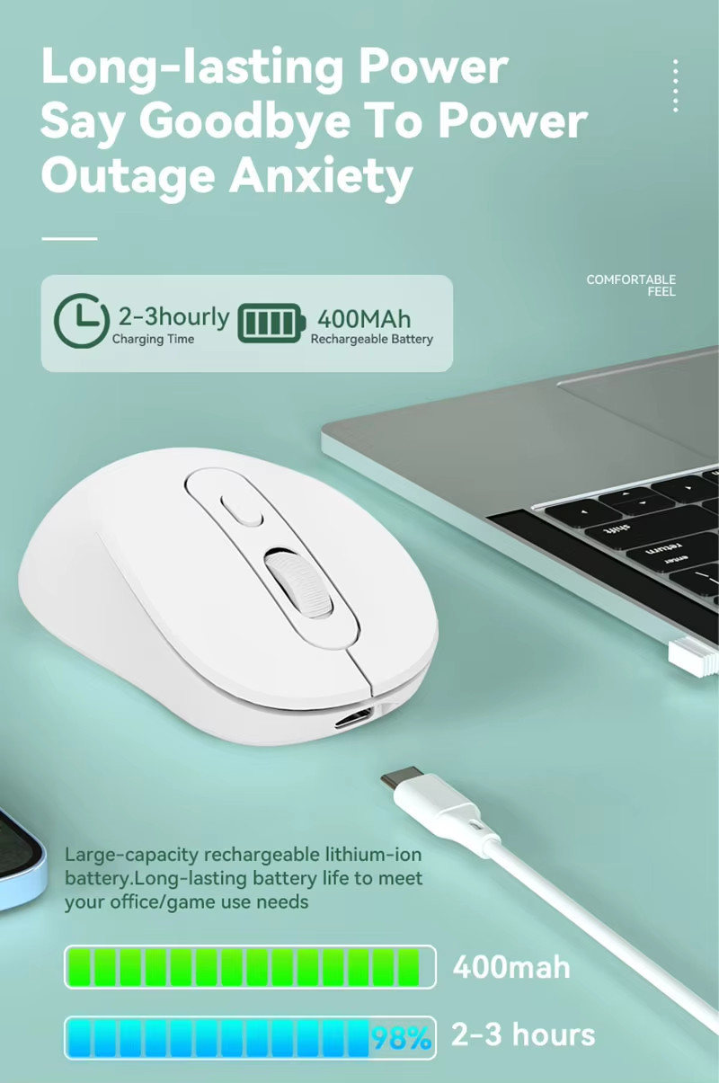 2.4Ghz Bluetooth Dual Wireless Mouse Silent Rechargeable for Laptop PC Tarvel