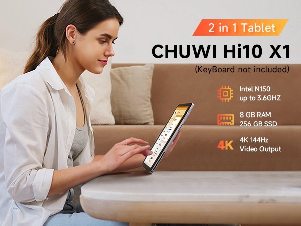 CHUWI Hi10 X1 10.1″ Windows Tablet Intel N150 8GB RAM 256GB SSD 2-in-1 Laptop