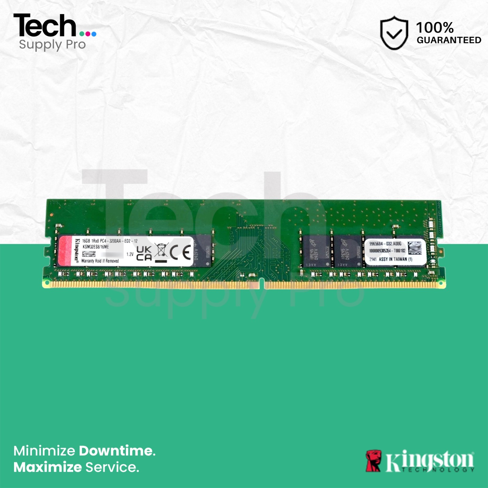 KSM32ES8/16ME Kingston 16GB PC4-25600E DDR4-3200MHz ECC 1Rx8 EUDIMM 1.2V Memory