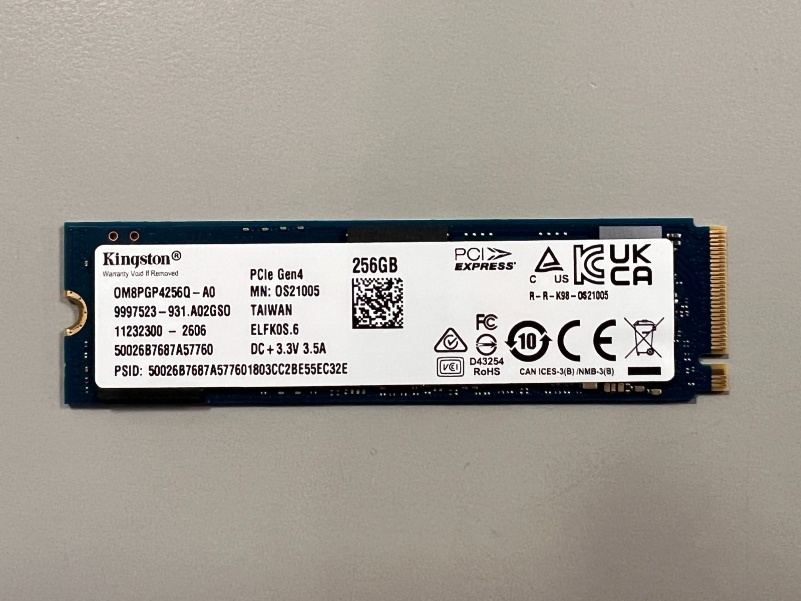 Kingston SSD OM8PGP4256Q-A0 256GB M.2 2280 PCIe Gen4x4