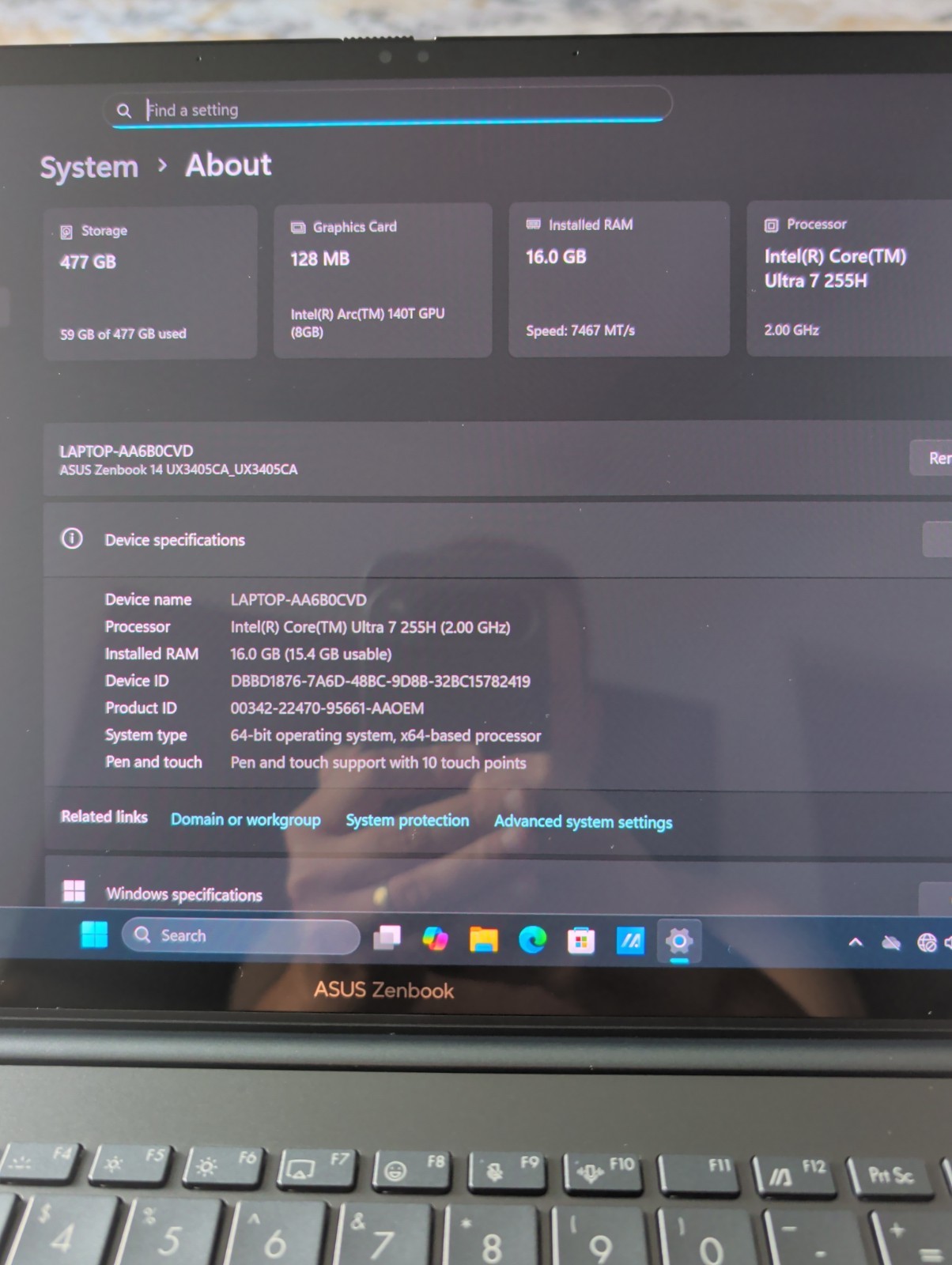 ASUS Zenbook 14 Touch OLED UX3405CA, Ultra 7 255H, 16 Gb Ram, 512 Gb SSD, W11H.