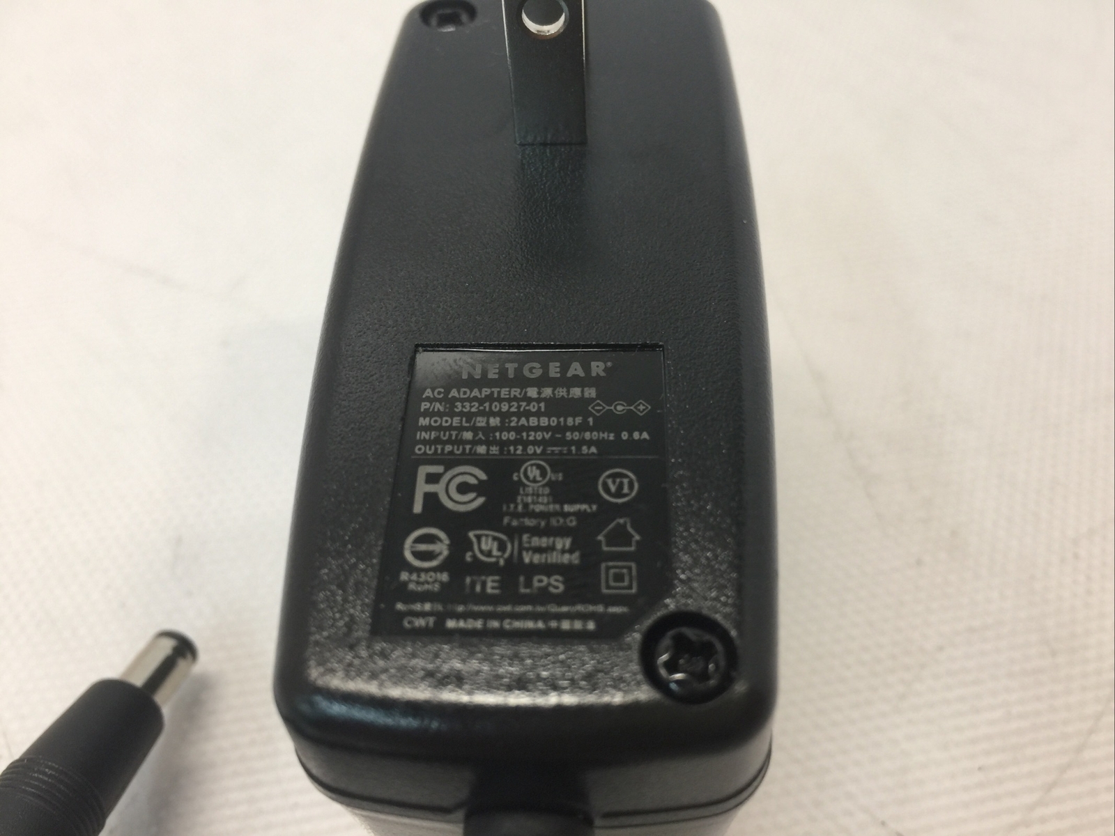 Lot 100 – NETGEAR 12V 1.5A AC ADAPTER 2ABB018F 332-10927-01 Power Supply 5.5mm
