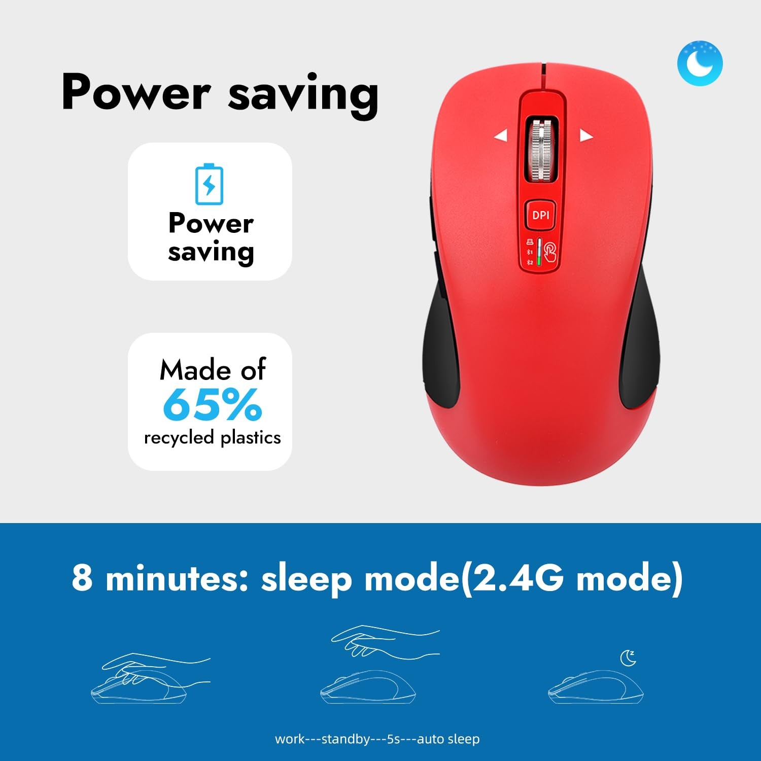 Wireless Bluetooth Mouse (USB + BT1 + BT2), Full Size, 4-Way Scrolling, Multi…