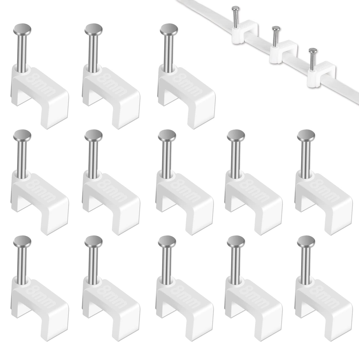 Cable Clips – Cablegeeker 100 Pieces Ethernet Cable Clips with Nails 8Mm Cord Ho