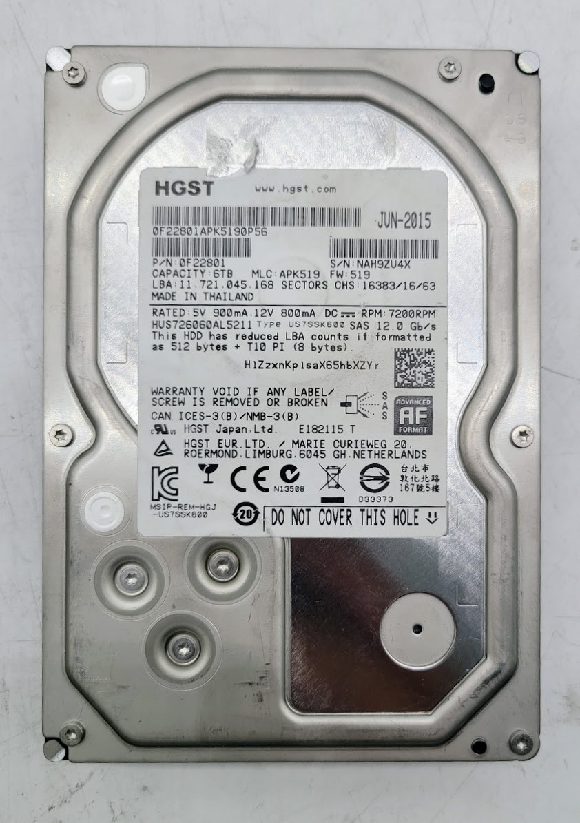 SAS- HGST HUS726060AL5211 6TB 7.2K 12G 3.5″ SAS Hard Drive