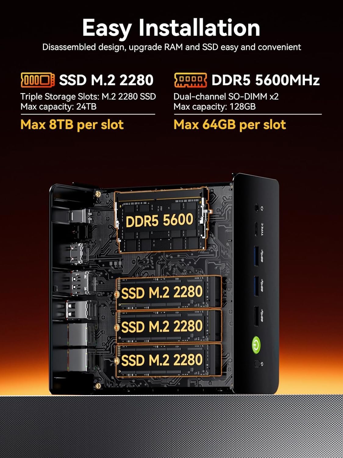 GMKtec K12 Gaming Mini PC Ryzen 7 H 255 Up to 4.9GHz 32GB DDR5 1TB SSD WIFI 6E