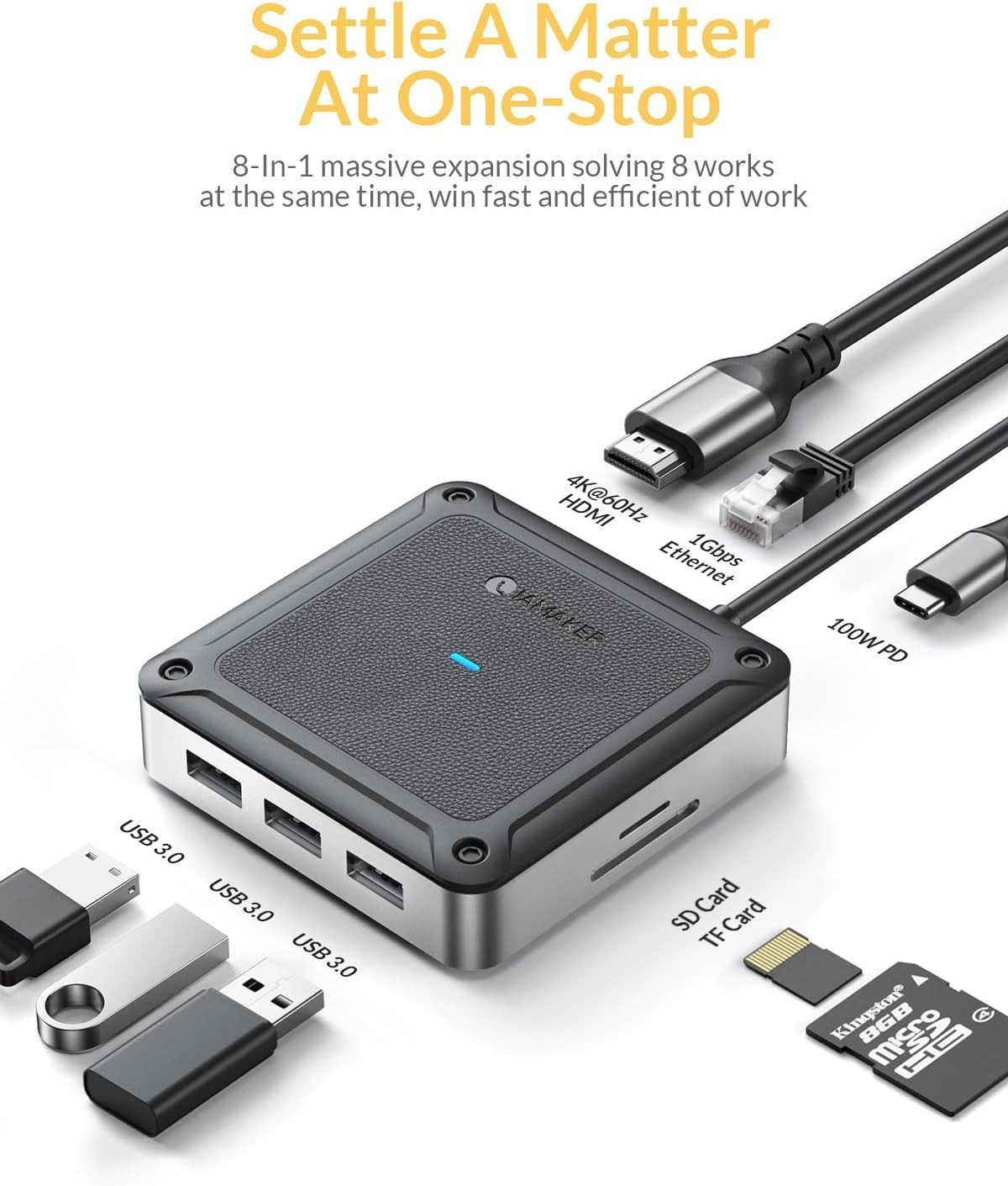 6 /8 IN 1 USB C Hub PD Ethernet Hub With 4K@60Hz HDMI Port SD and TF Card Reader