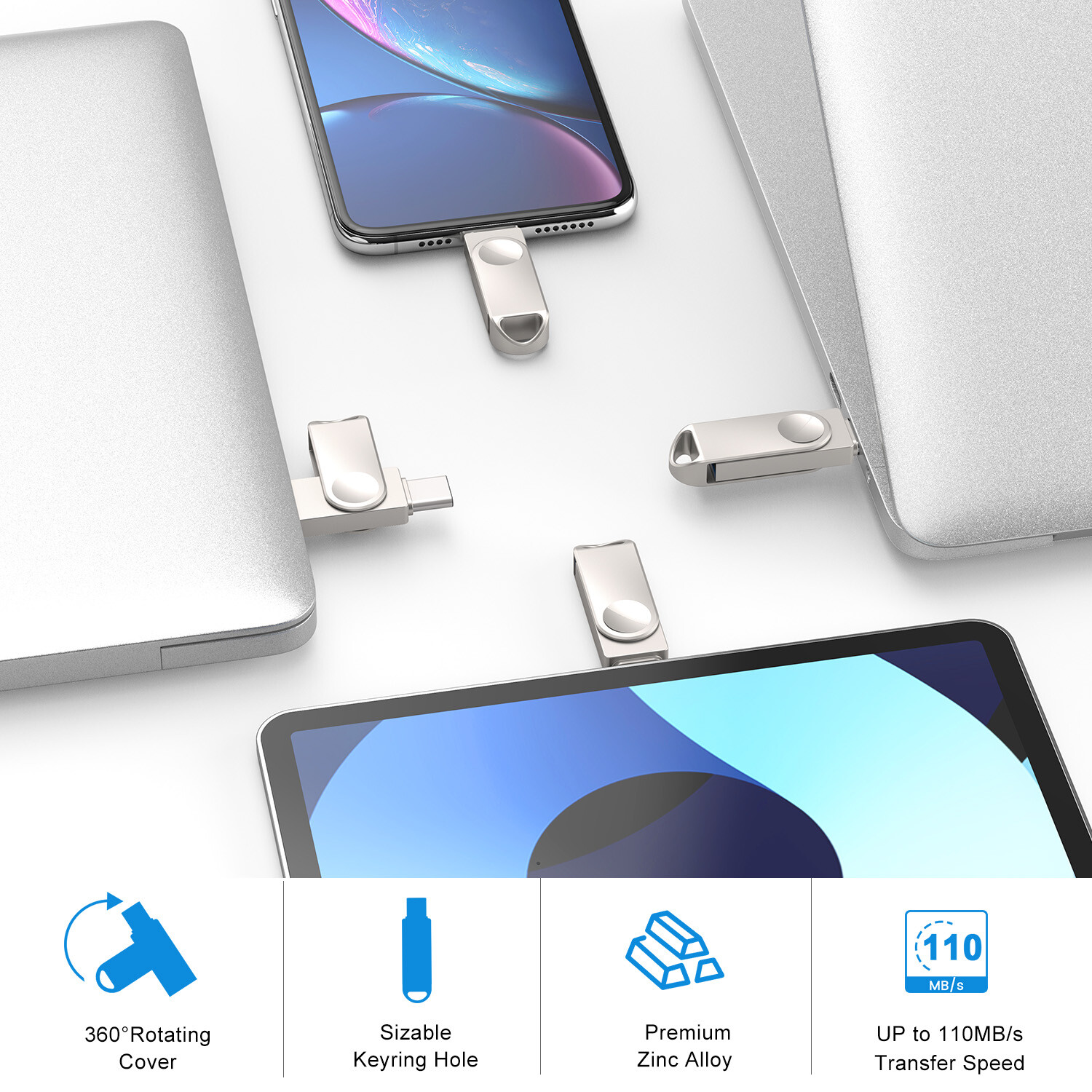 2-in 1 port 32GB 64GB 128GB USB A to USB-C Flash Drive USB 3.0 OTG Memory Stick