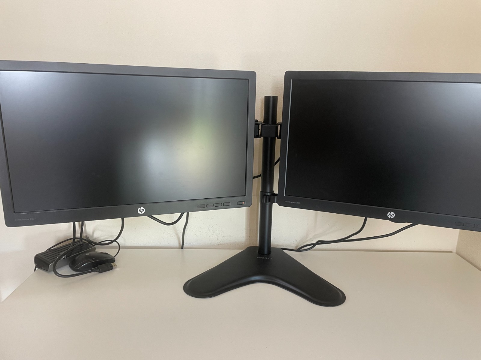 HP EliteDisplay E222 21.5″ IPS Full HD 1080p HDMI DP VGA Monitors PAIR No Stnd
