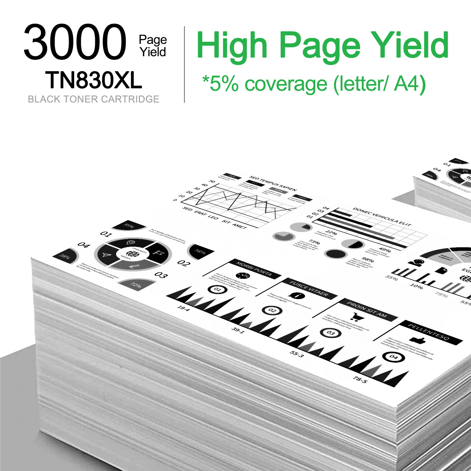 TN830 TN830XL Toner Cartridge for Brother HL-L2405W MFC-L2760DW MFC-L2820DW LOT