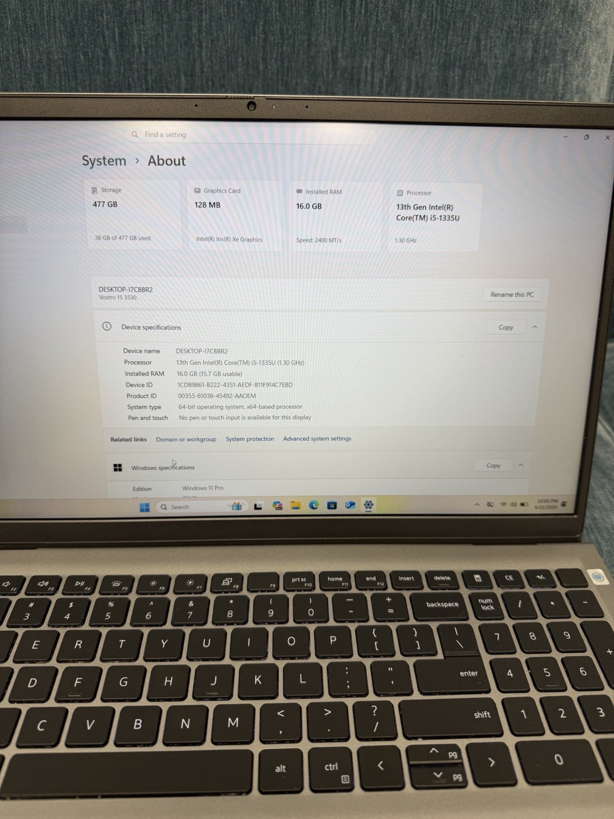 Dell Vostro 15 3530 Intel Core i5-1335U 1.30GHz 16GB 512GB NVME W11P!