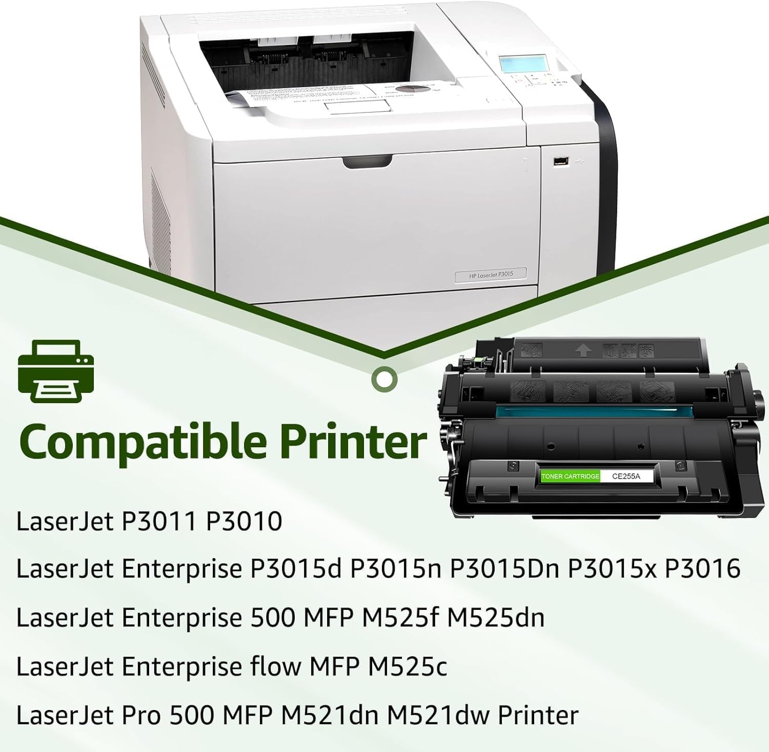 2PK CE255A Toner Compatible for HP LaserJet Pro P3010 P3011 P3015 P3015DN P3015X