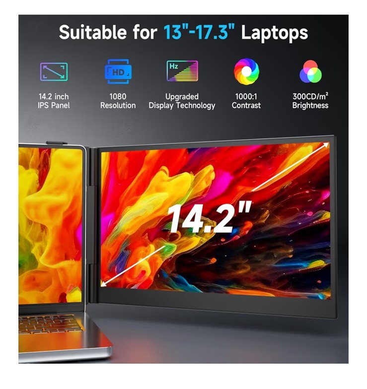 Hyangin S8 14″ Laptop Screen Extender 1080P IPS Portable Black