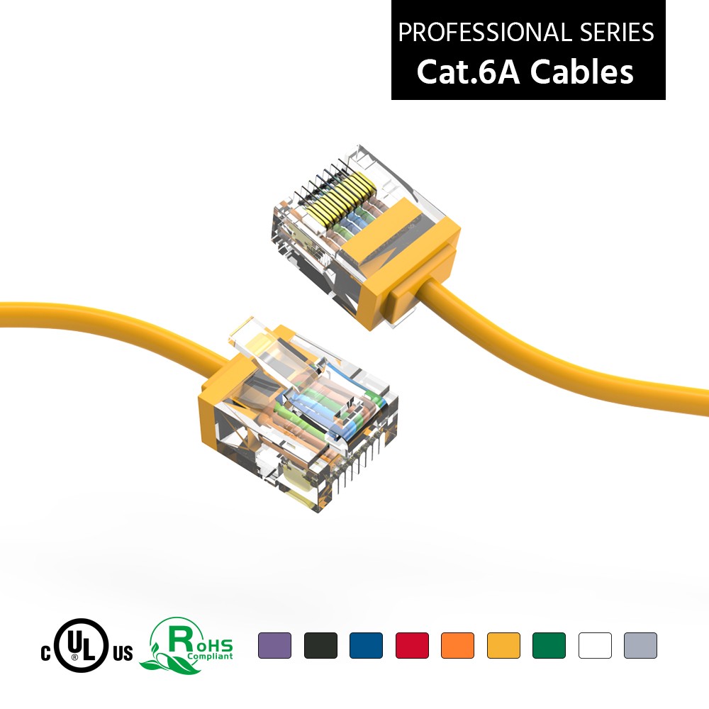 15 Pack of 6Ft CAT6A UTP Super-Slim Ethernet Network Cable 32AWG Yellow