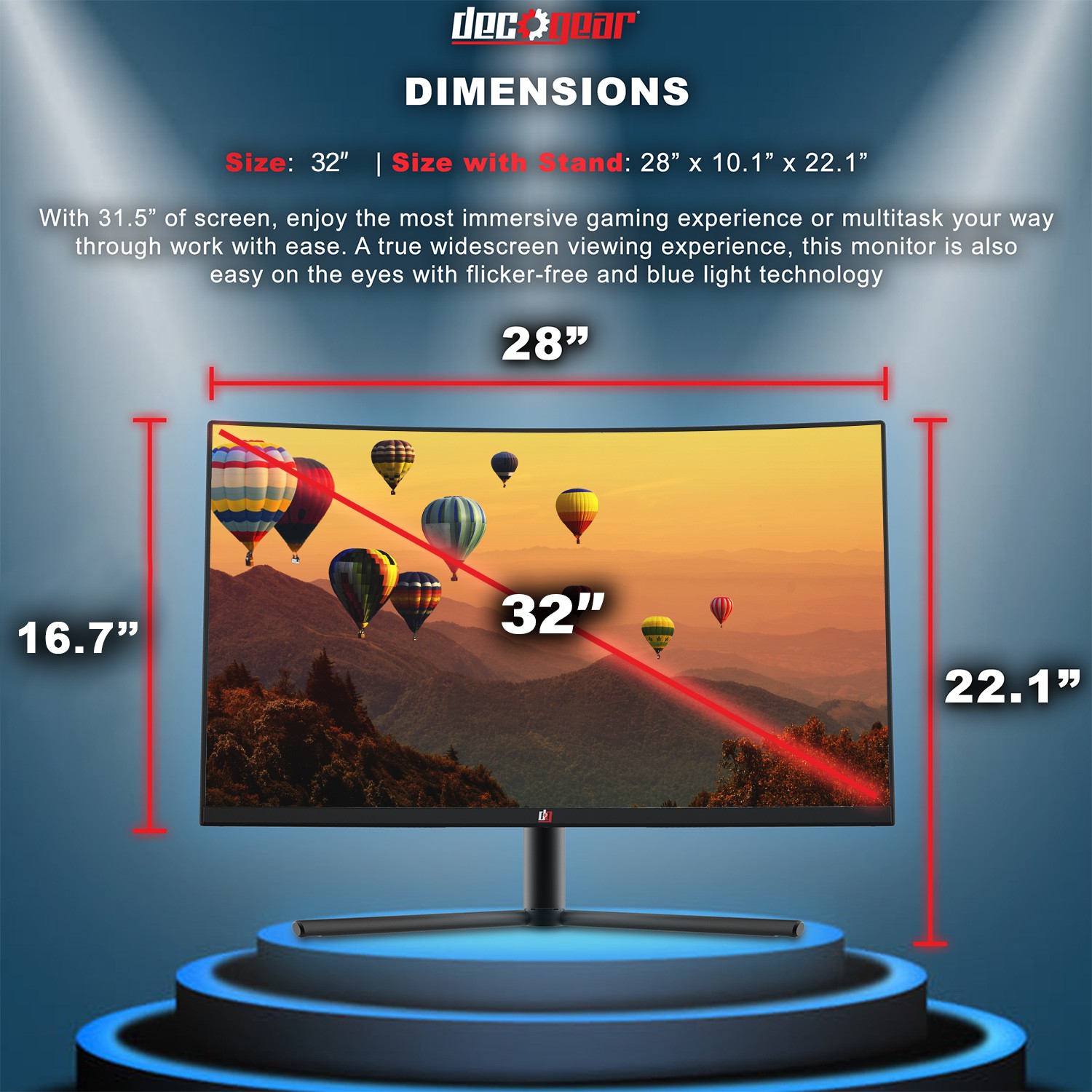Deco Gear 32″ Curved Gaming Monitor 1920×1080 3000:1 Contrast Ratio, 75 Hz, 6 ms