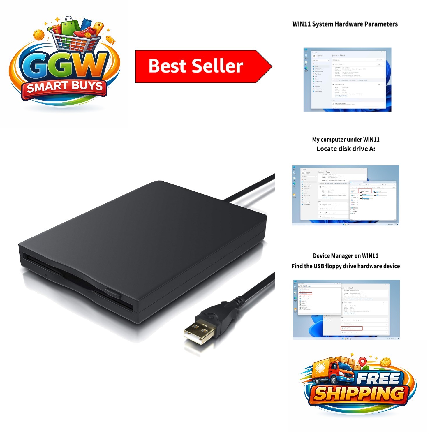 Plug and Play 1.44 MB USB Floppy Disk Reader – Supports Windows 11 to XP