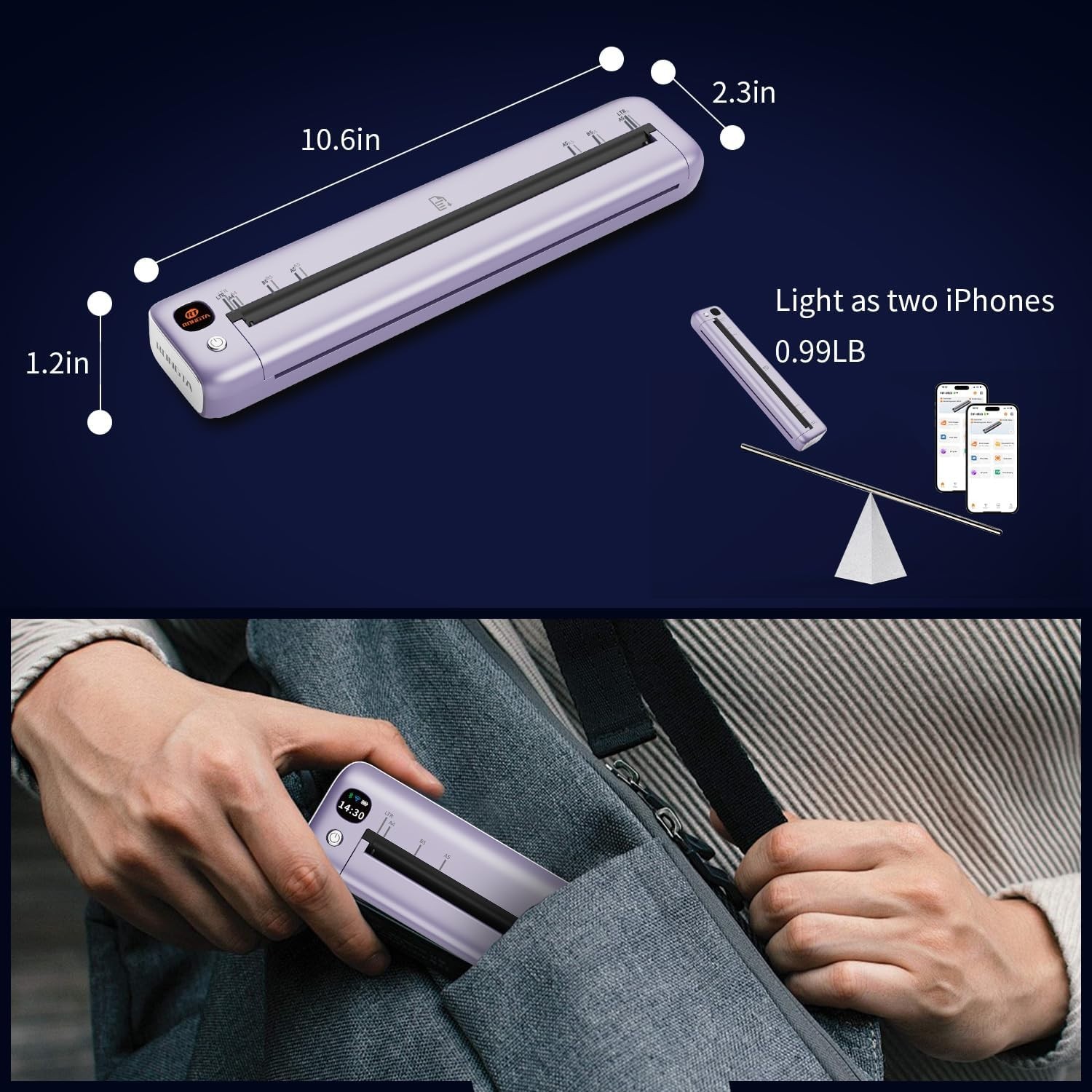 Wireless Mobile Printer A4 US Letter Travel Inkless Thermal for Car Truck Office