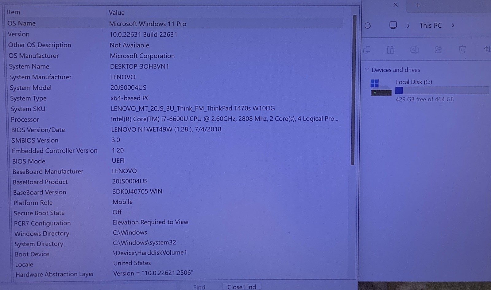 Lenovo Thinkpad T470s Core i7-6600U @ 2.60GHz 12GB RAM 512GB SSD *BAD BATTERY*