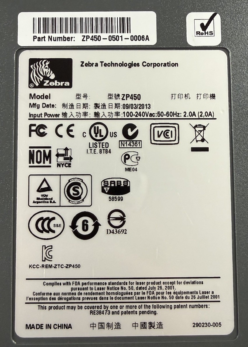 Zebra ZP450 Direct Thermal Label Shipping Barcode Printer USB – Read Description