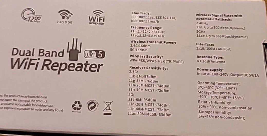 WiFi Extender with 1200Mbps Dual – Band 2.4G&5G, WiFi Booster Covers Up to 12880