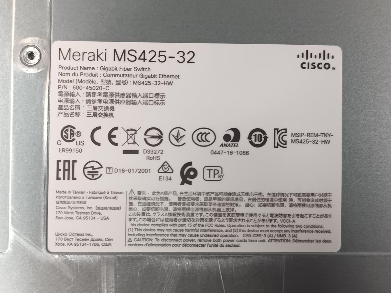 Meraki MS425-32 Cloud Managed 10Gbe Switch
