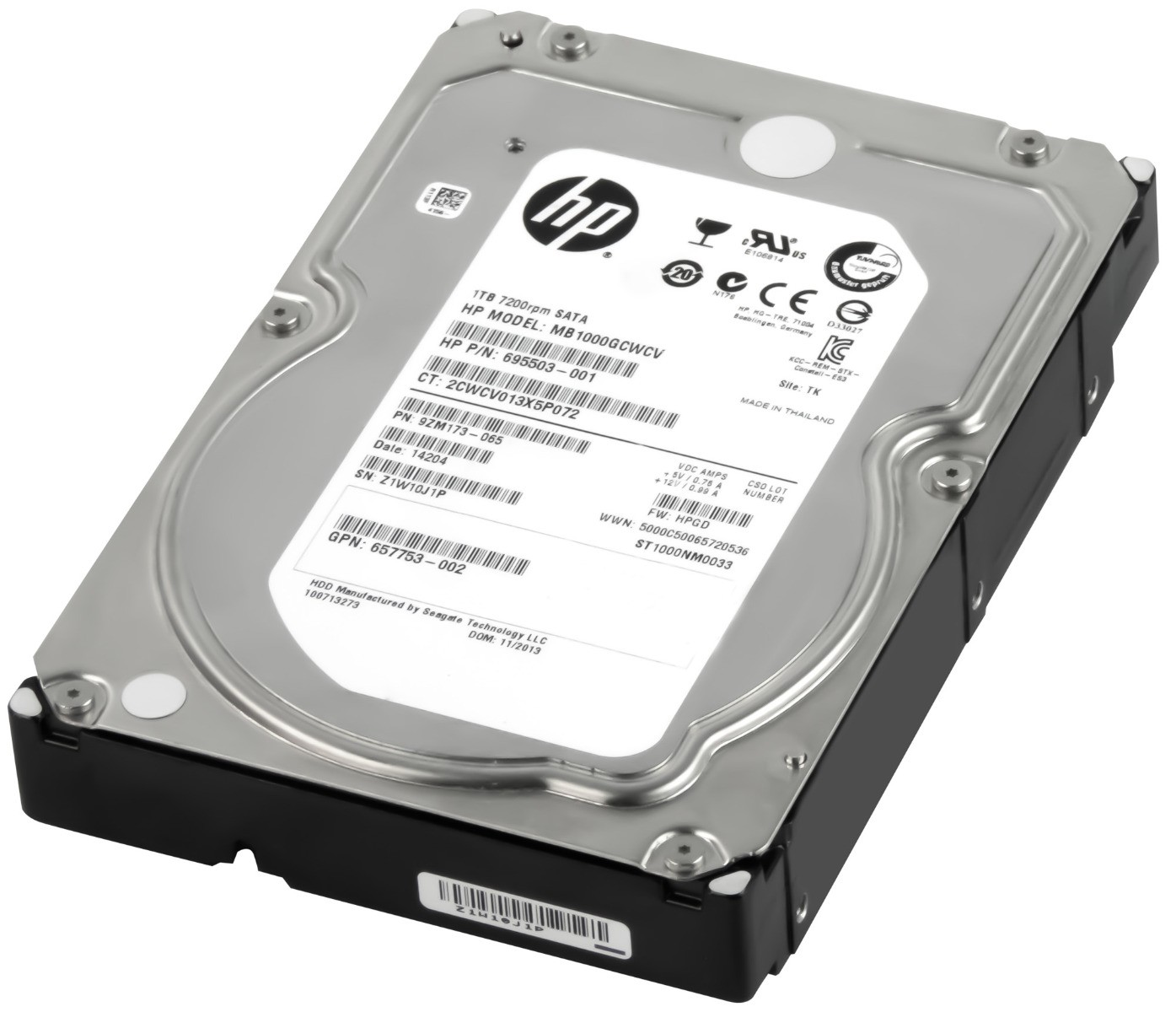 HARD DRIVE HP 695503-001 MB1000GCWCV 1TB 7.2K 128MB SATA III 3.5”