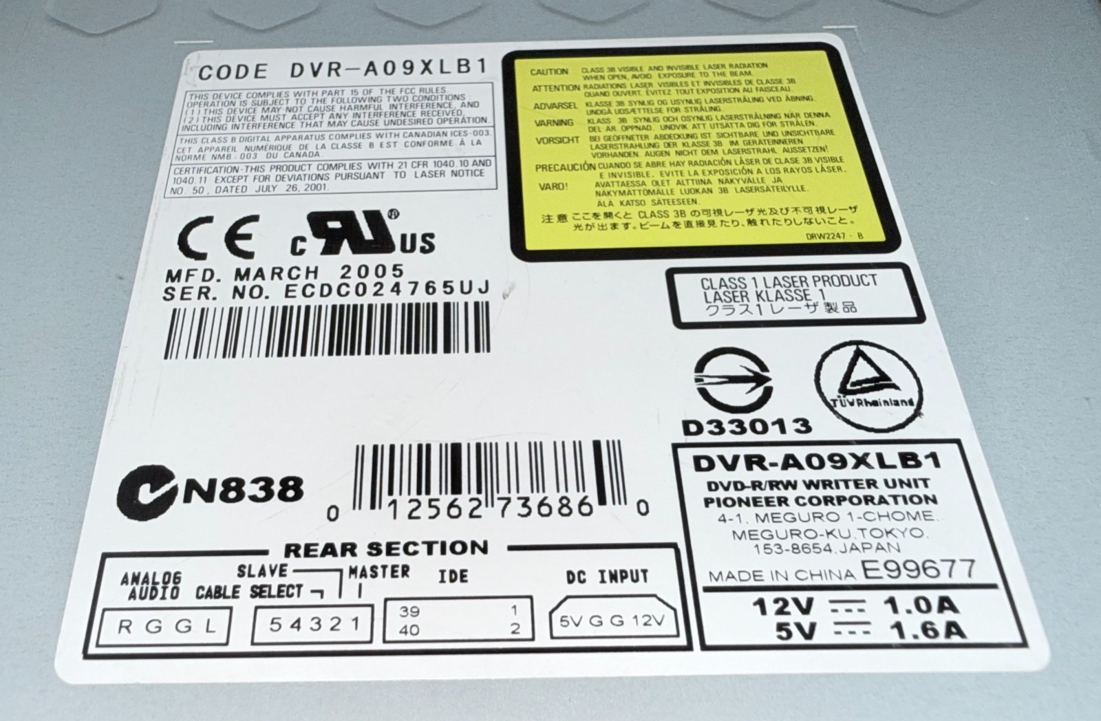Pioneer DVR-A09XLB1 12×12 Internal DVD-R/RW Writer Dual Layer Supported 8.5Gb