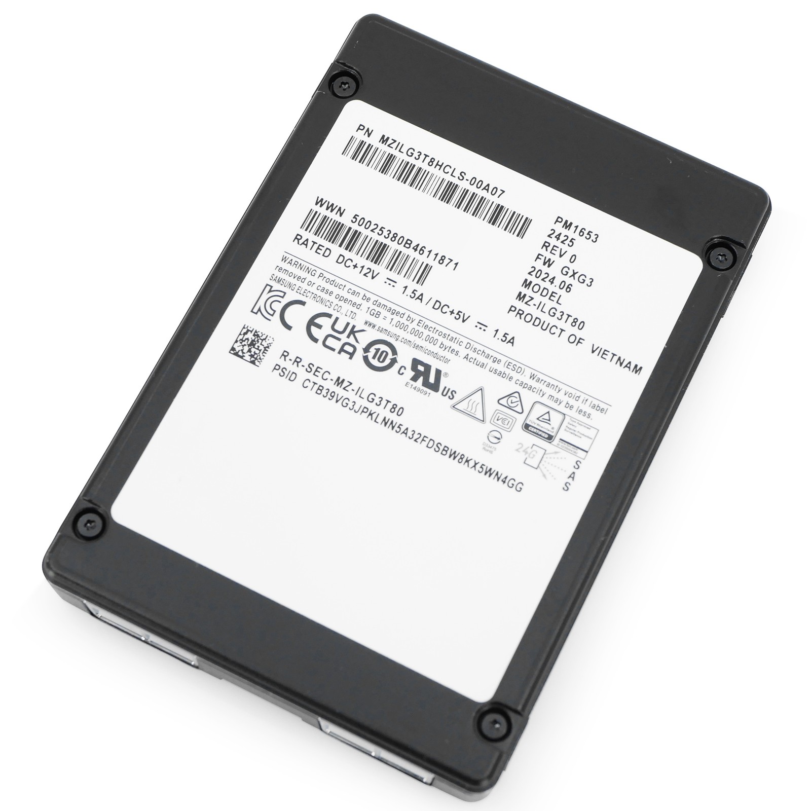 Samsung PM1653 3.84TB MZILG3T8HCLS SAS-4 24Gb/s 3D TLC 1 DWPD 2.5″ SSD