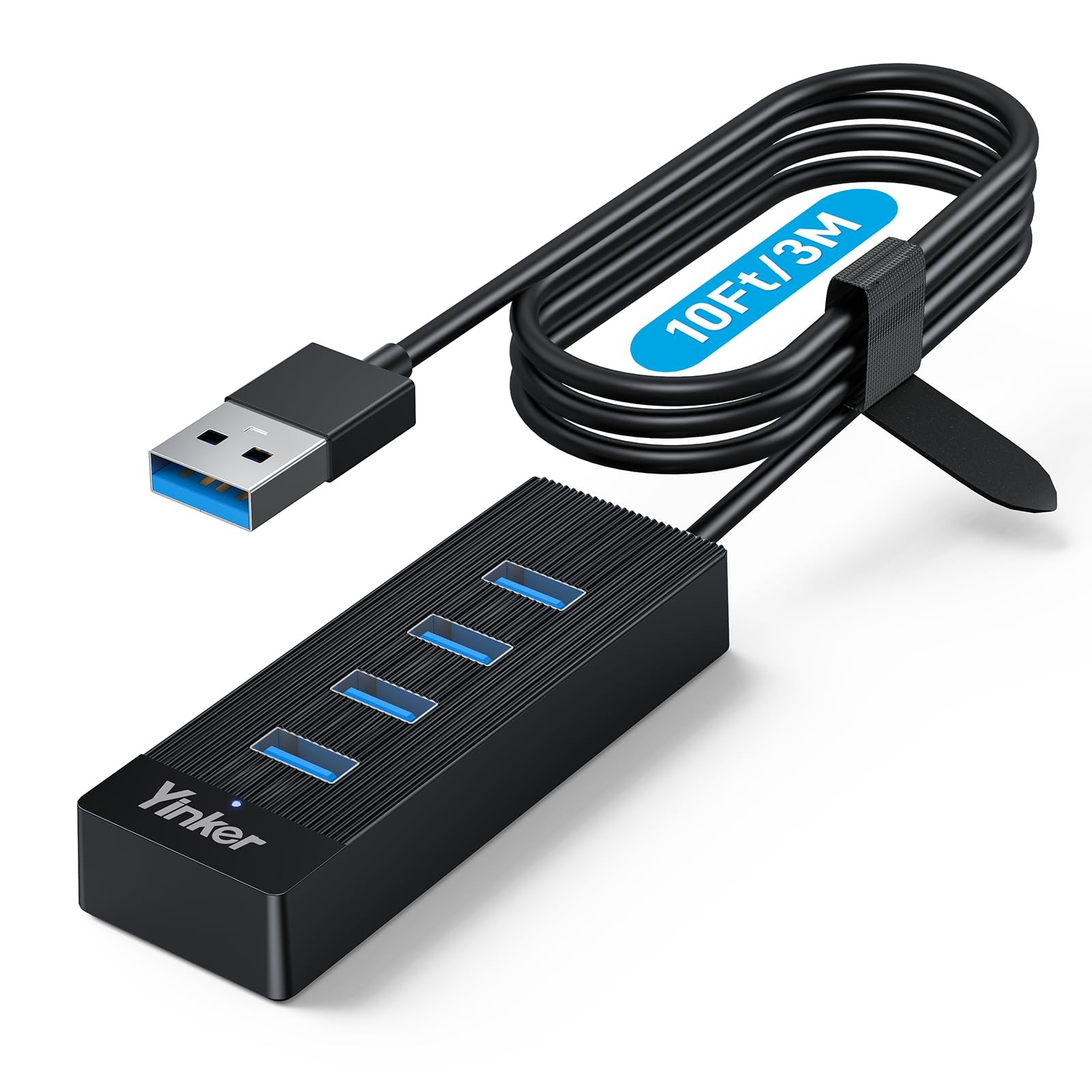 4 Port USB 3.0 Hub 10FT Long Cable with 5 Gbps 5V USB-C Power Supply for Lap…