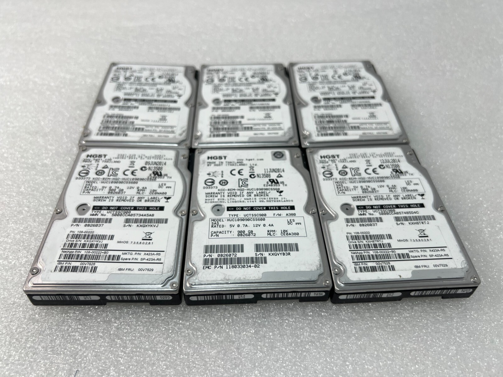 LOT OF 5 HGST 900GB 10K 0B26037 2.5″ SAS HDD HUC109090CSS600 & 1 HP EG0900FDJYR