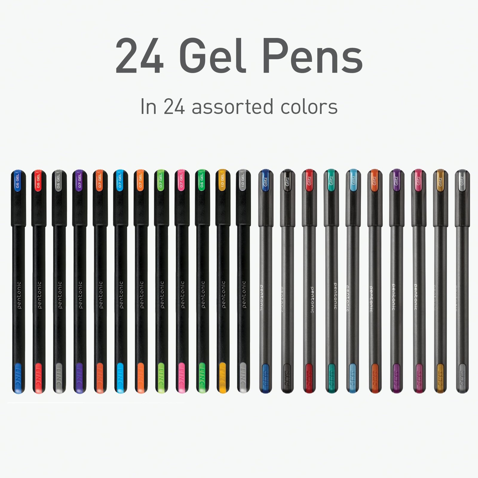 Gel Pens 24 Count Mixed Assorted Color Glitter Medium Fine Point Pentonic Pack