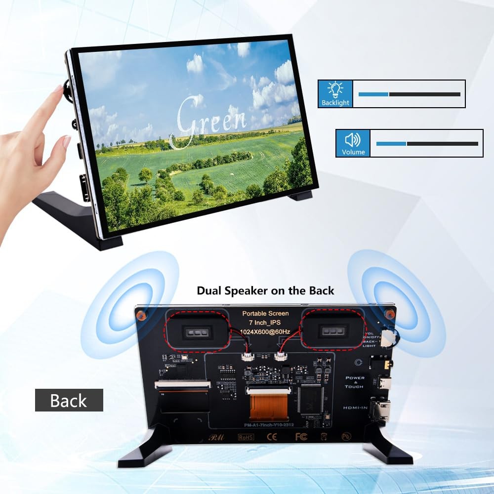 7 Inch Capacitive Touchscreen for Raspberry Pi, 1024×600 IPS LCD Display with…