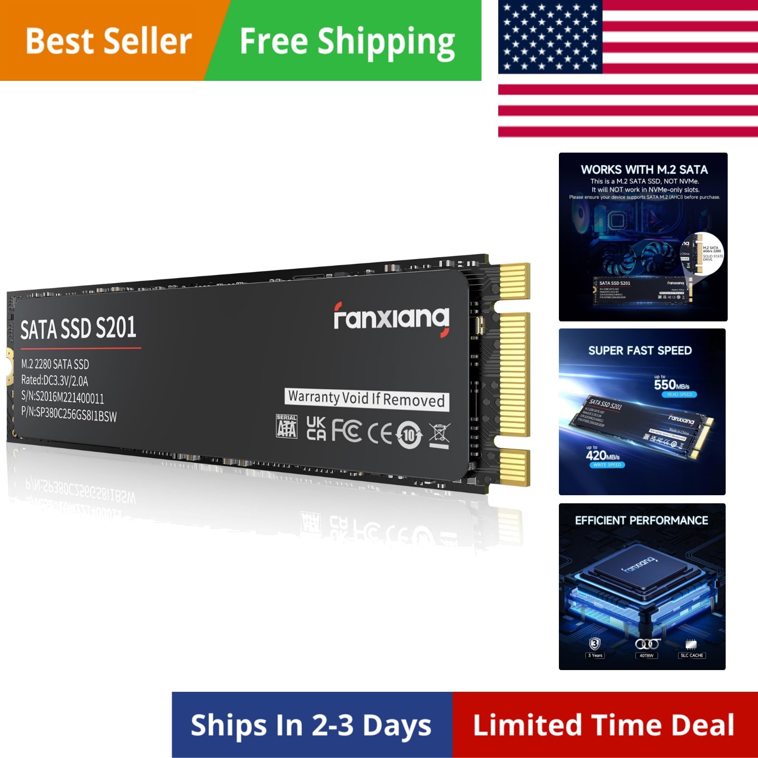 S201 128GB M.2 SATA SSD 2280 SATA III 6Gb/s Internal Solid State Drive, SLC C…