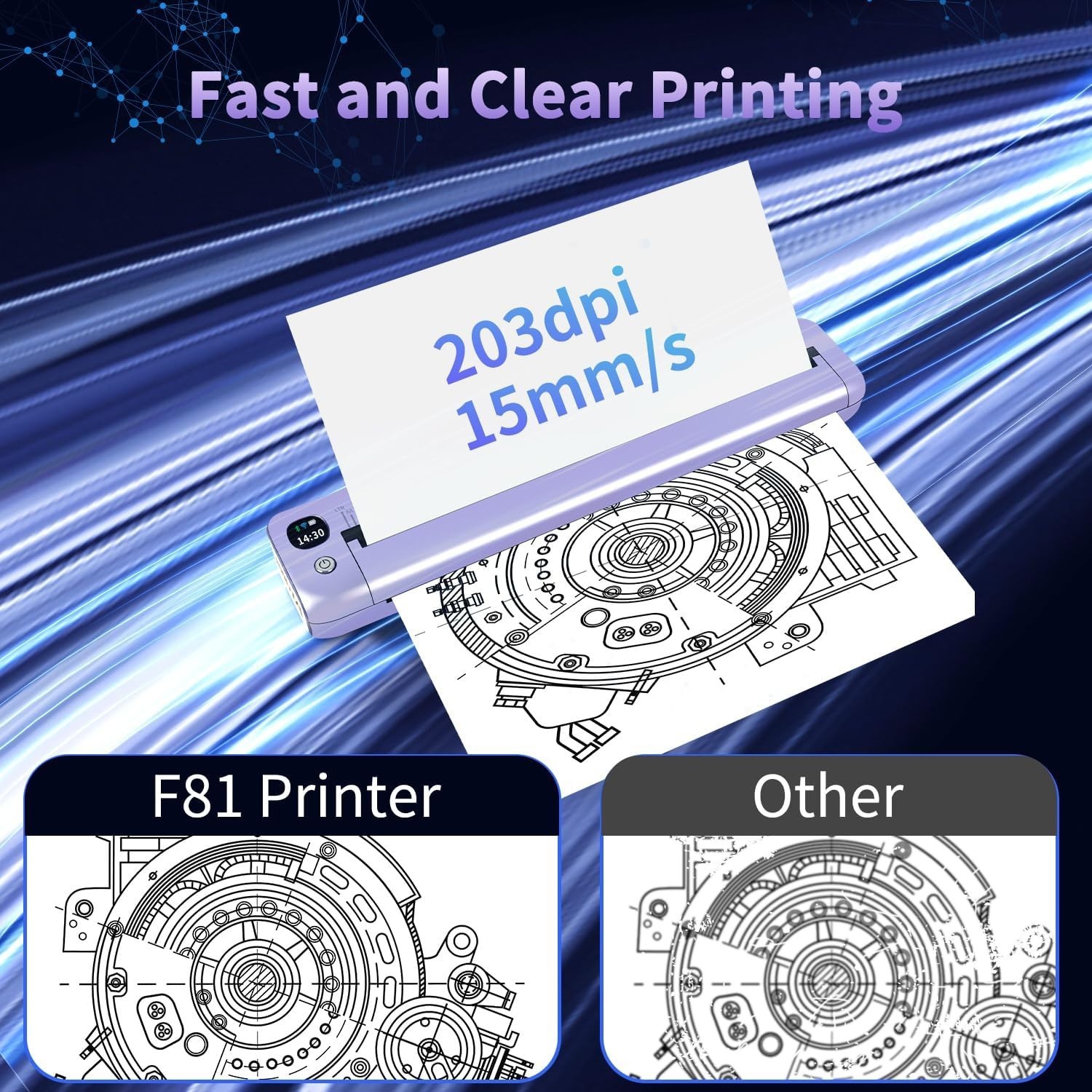 Wireless Mobile Printer A4 US Letter Travel Inkless Thermal for Car Truck Office