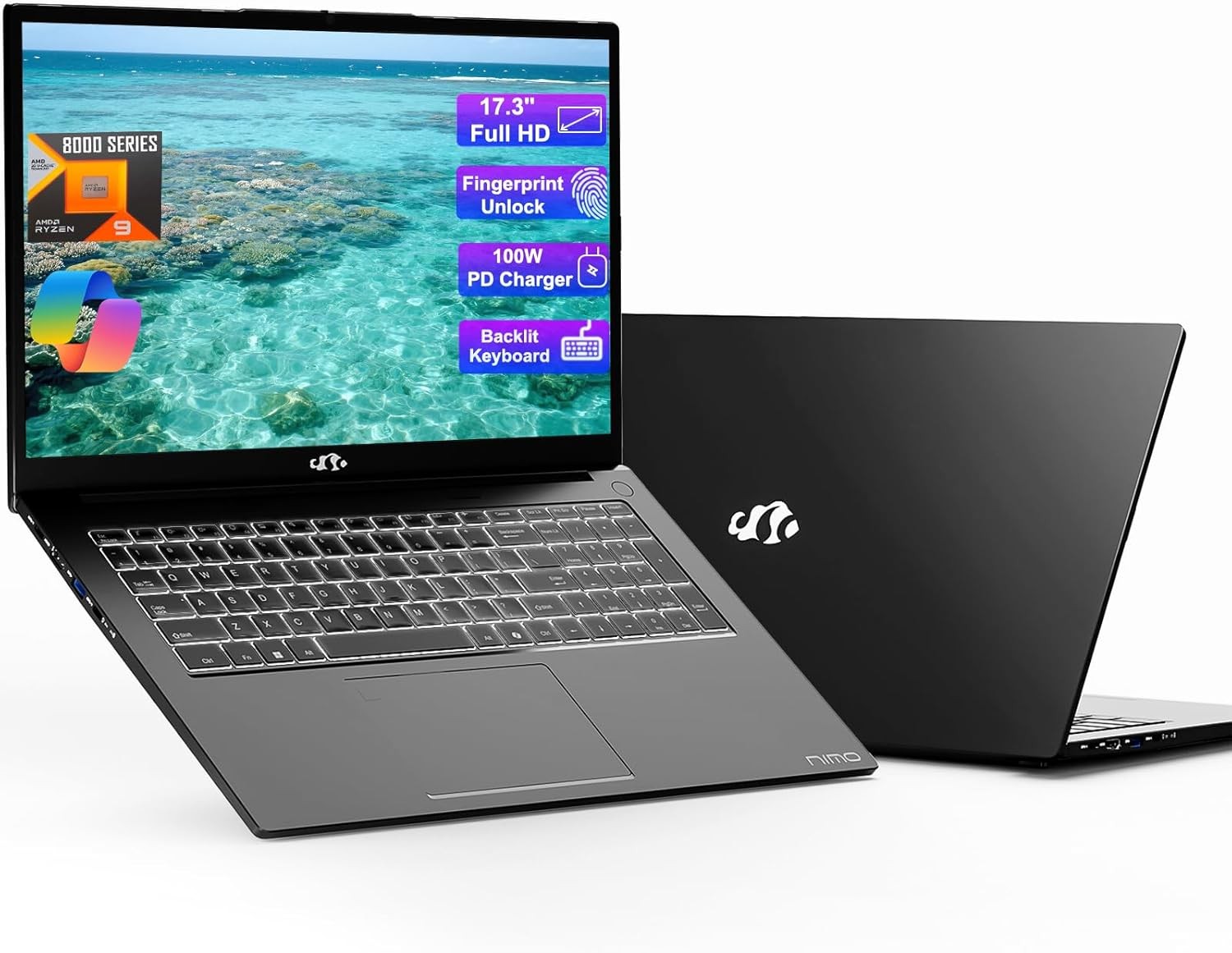NIMO 17.3” Gaming Laptop AMD Ryzen 9 8945HS 16GB RAM 1TB SSD Backlit Keyboard