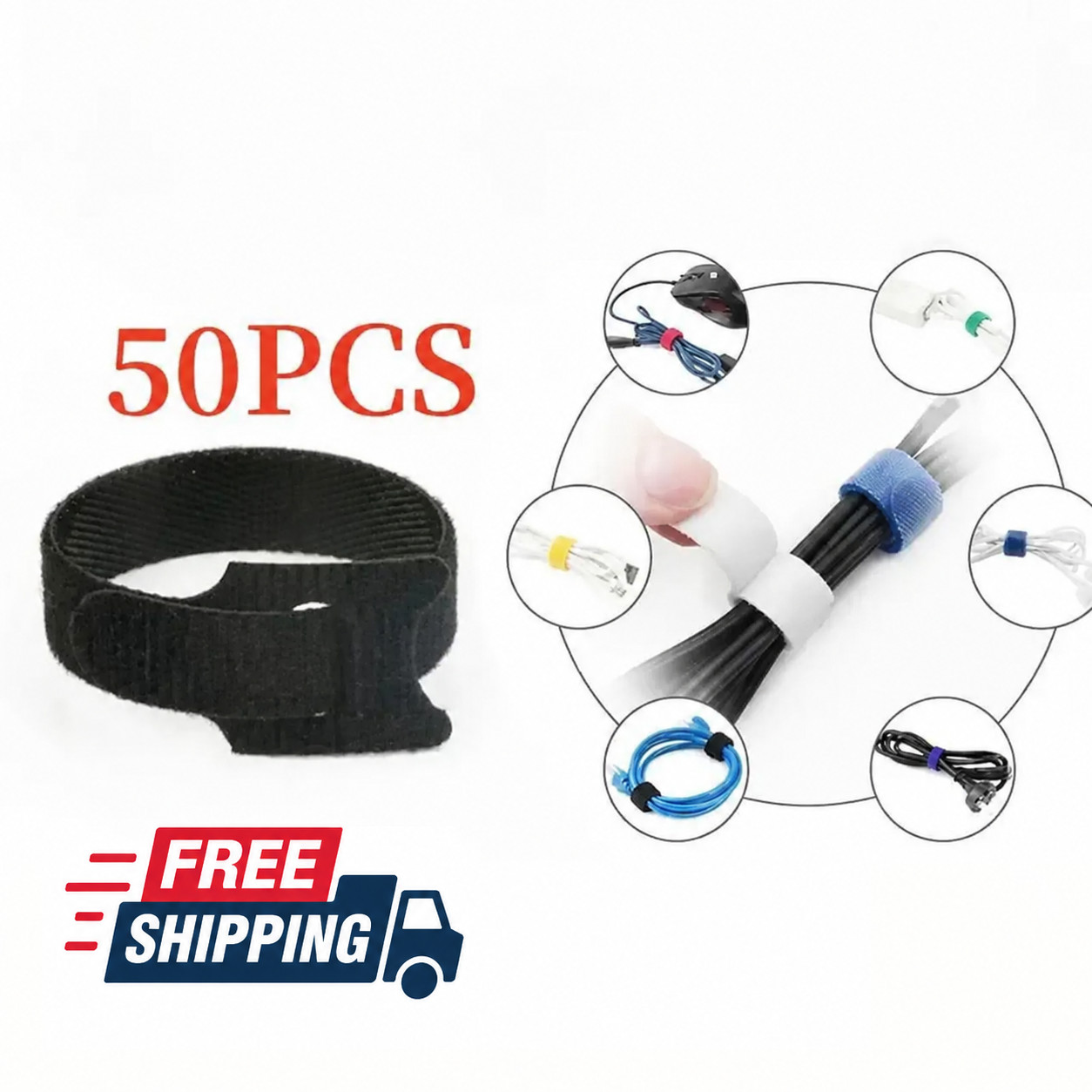 Reusable Cable Ties Hook Loop Wire Organizer Straps Nylon Cord Fastening Lot