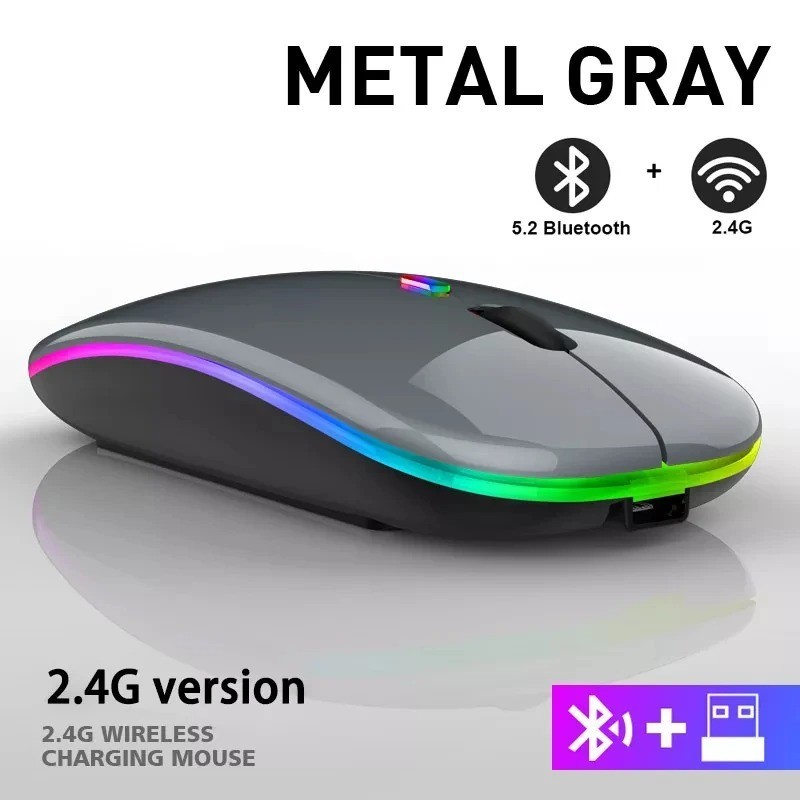 2.4GHz Wireless Optical Mouse USB Rechargeable RGB Cordless Mice For PC Laptop