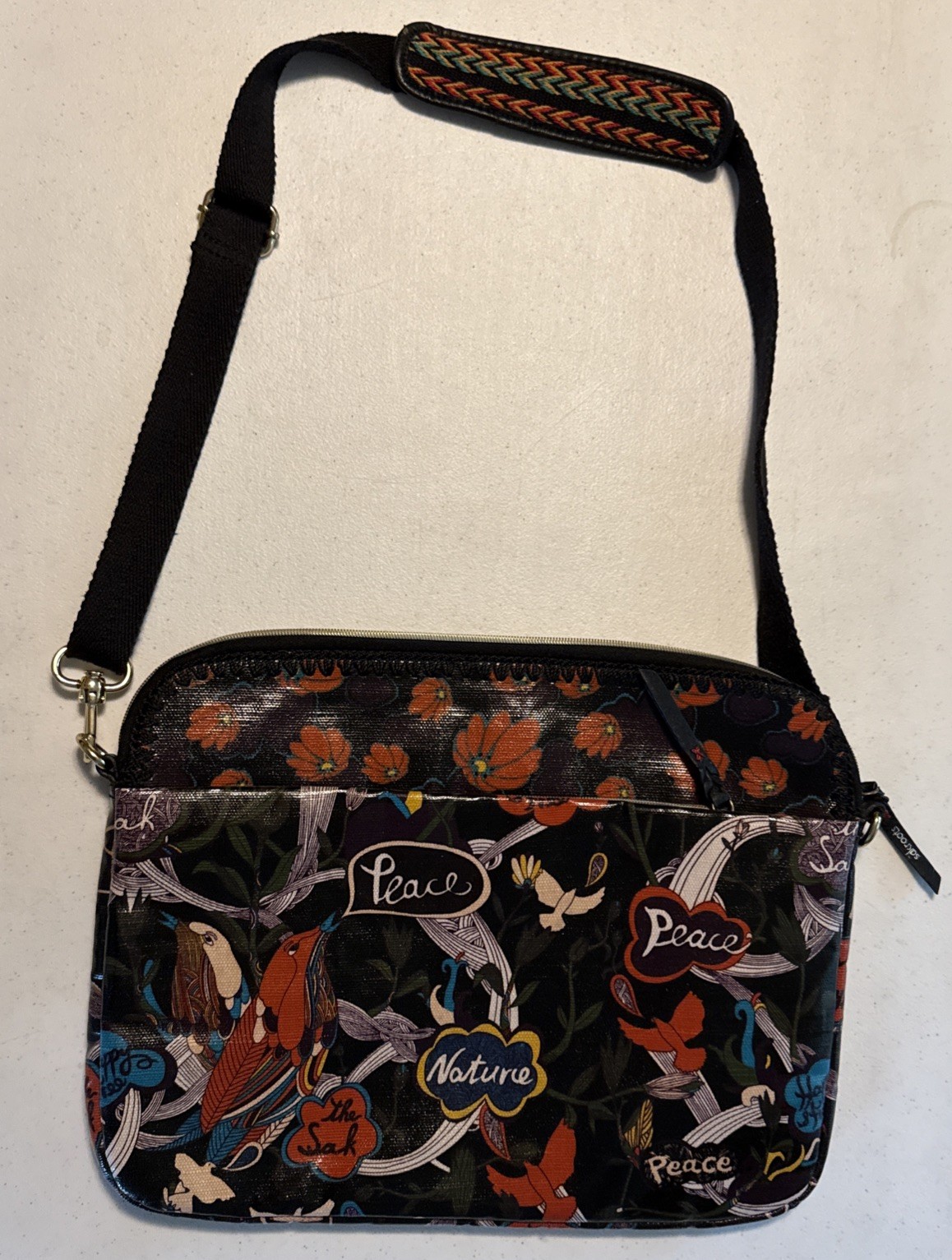 Sakroots Peace Nature Bird Free Print Black Zip Around Padded PVC Laptop Case