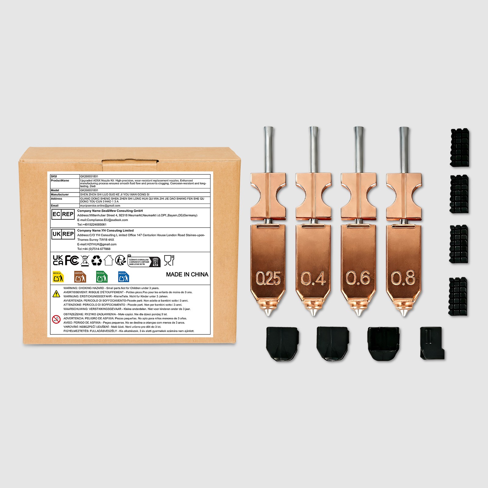 For Flashforge AD5X 3D Printer Hotend Kit Replacement 0.25/0.4/0.6/0.8 mm Nozzle