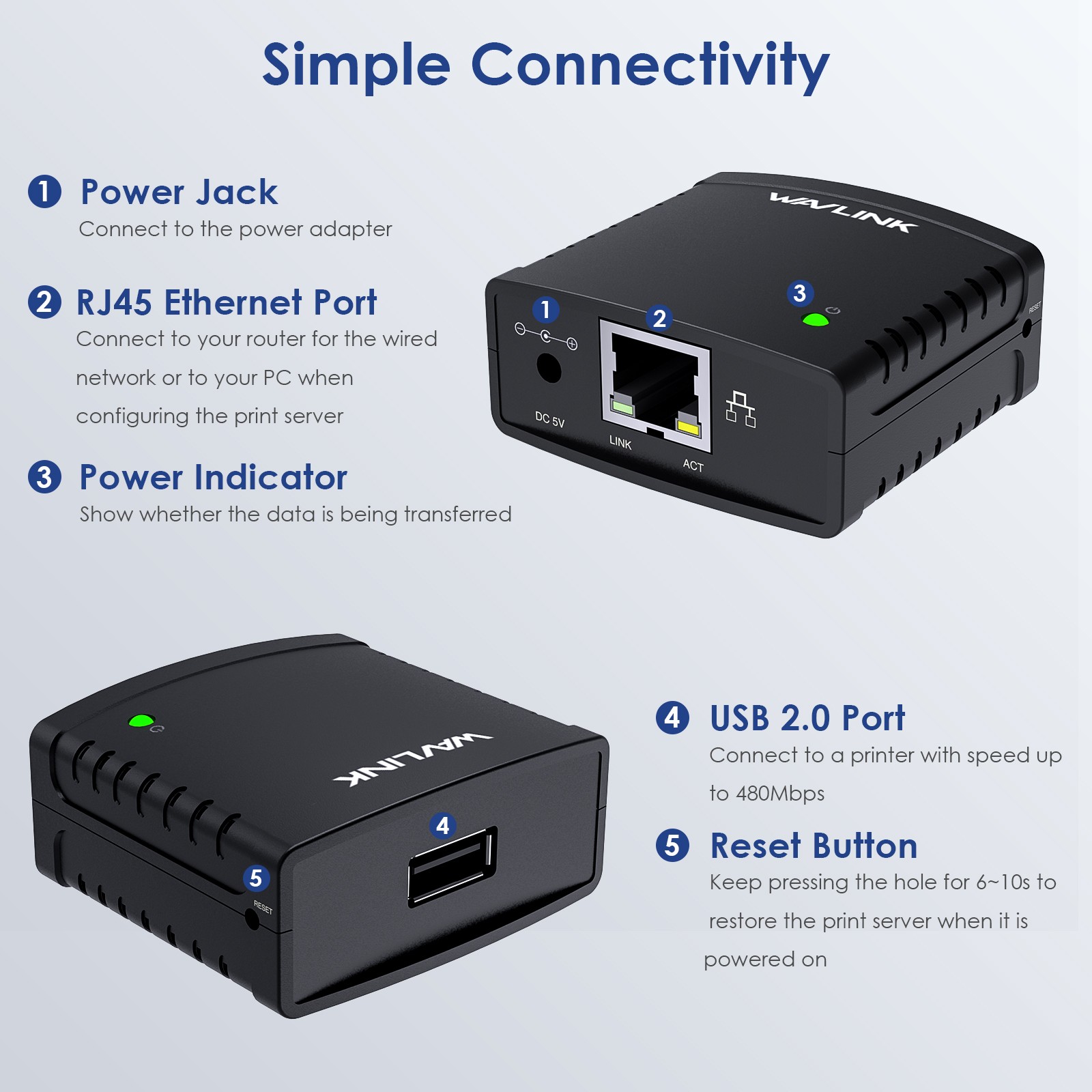 USB Wireless Print Server 10/100Mbps Ethernet to USB 2.0 Network Print Server