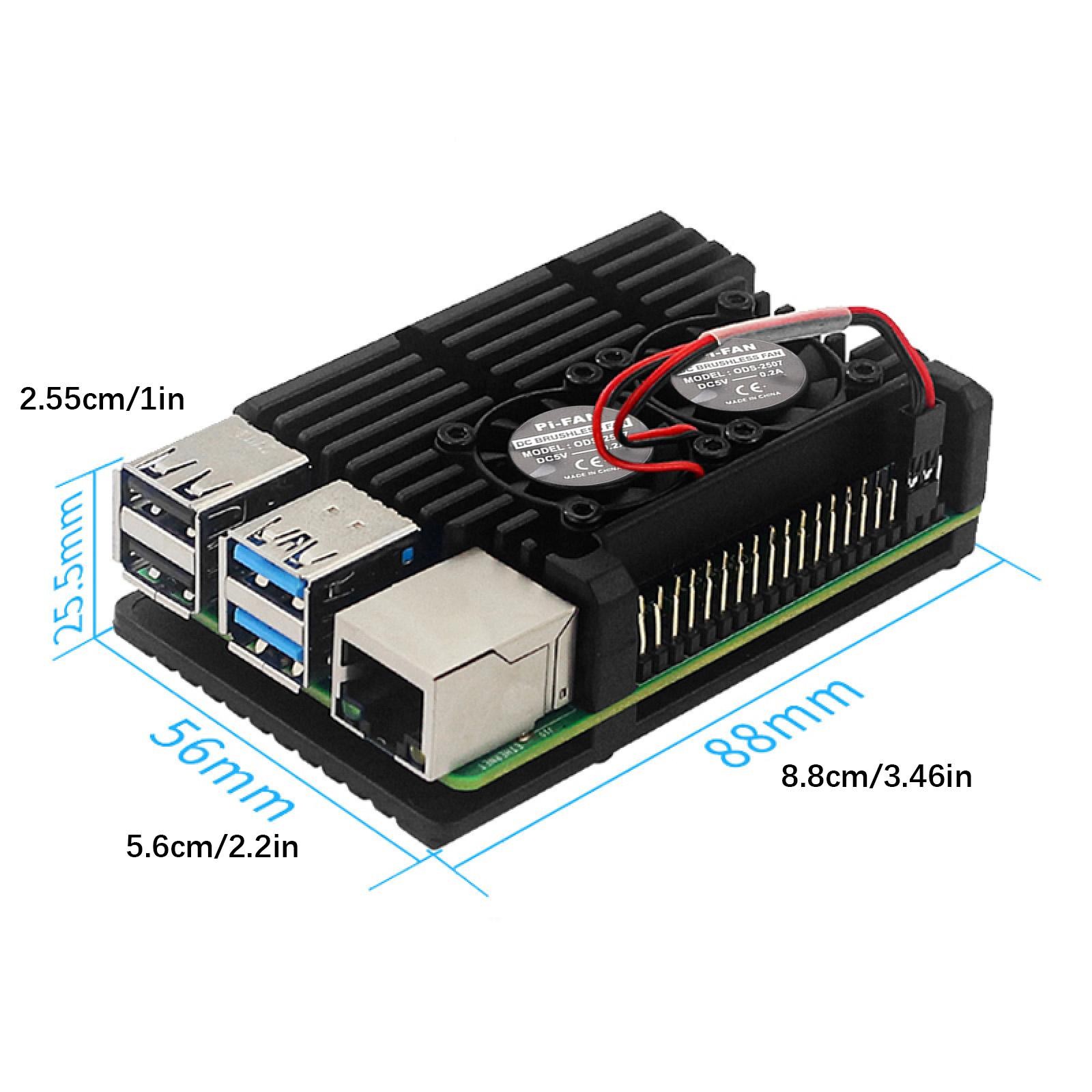 Metal Black Case Shell Box w/ Dual Fan Heatsink For Raspberry Pi 4 Model B 4B