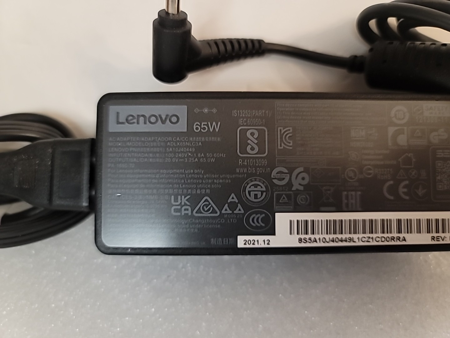 5A10J40449 ADLX65NLC3A OEM LENOVO AC ADAPTER 65W 20.0V 3 15IAU7 82RK (A)(FF15)