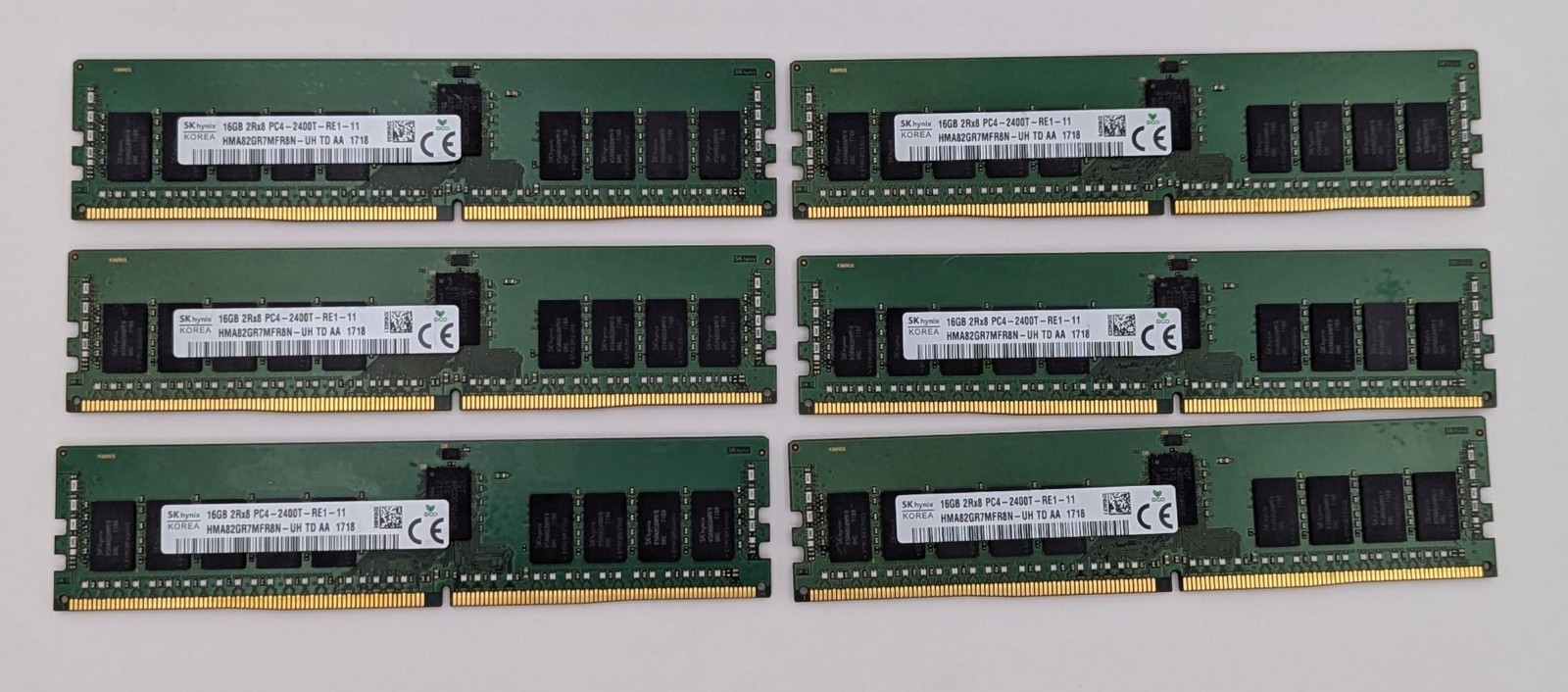 Lot 6x SK Hynix 16GB DDR4 2Rx8 PC4-2400T-RE1-11 Server ECC RAM HMA82GR7MFR8N-UH