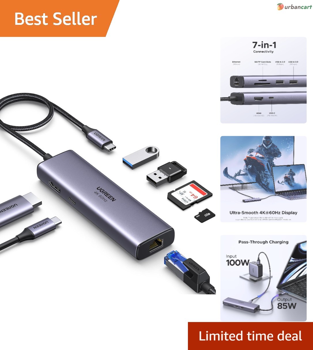 Revodok 7-in-1 USB-C Hub: Ultimate 4K, Gigabit Ethernet, Power & Data Solution