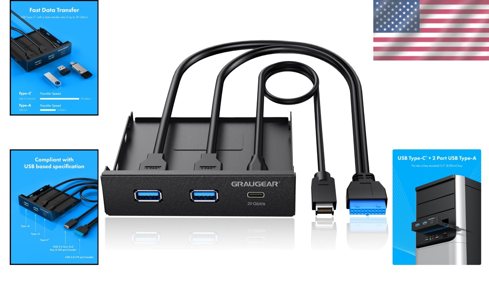 High-Speed USB Hub (20Gbps) for 3.5 Inch PC Cases – Plug and Play Convenience