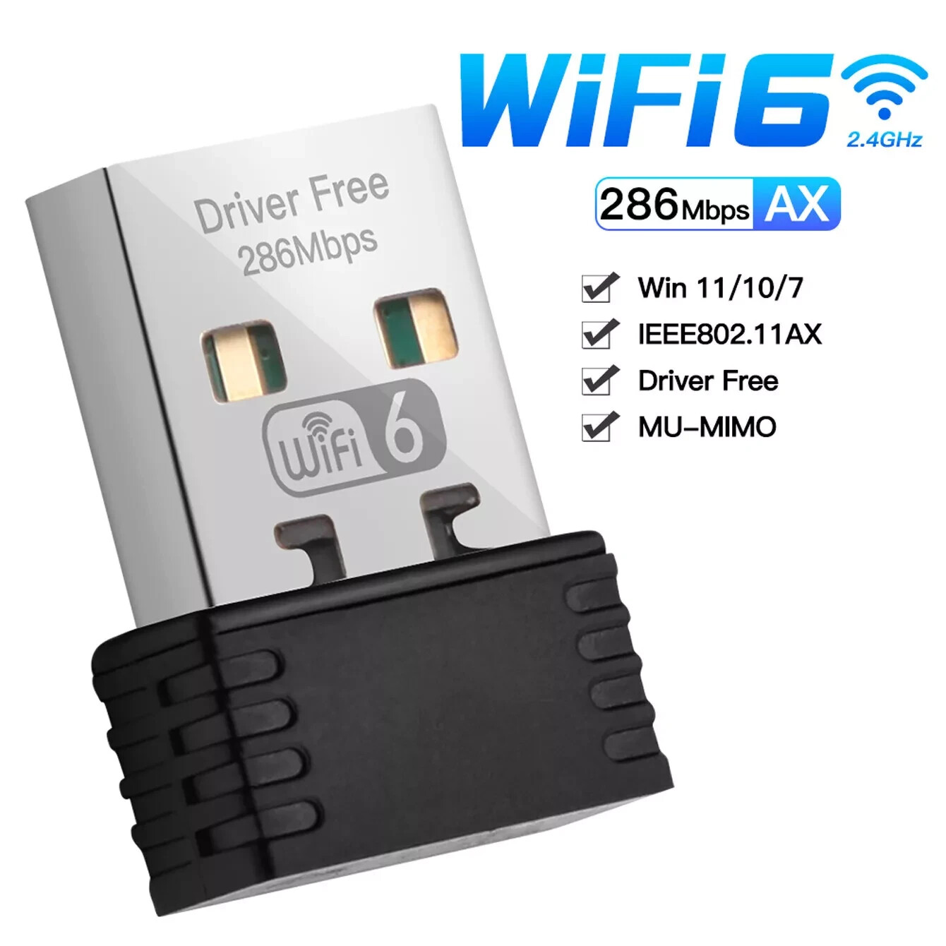 AX286 USB WiFi 6 Mini USB WiFi Adapter 2.4GHz Driver Free Wifi Dongle Win7/10/11