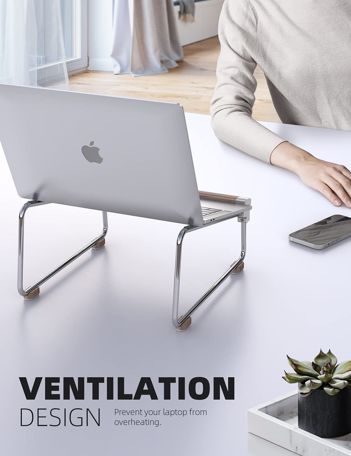 Lamicall Laptop Stand for Desk – Aluminum and Walnut Desktop Notebook Stand H…