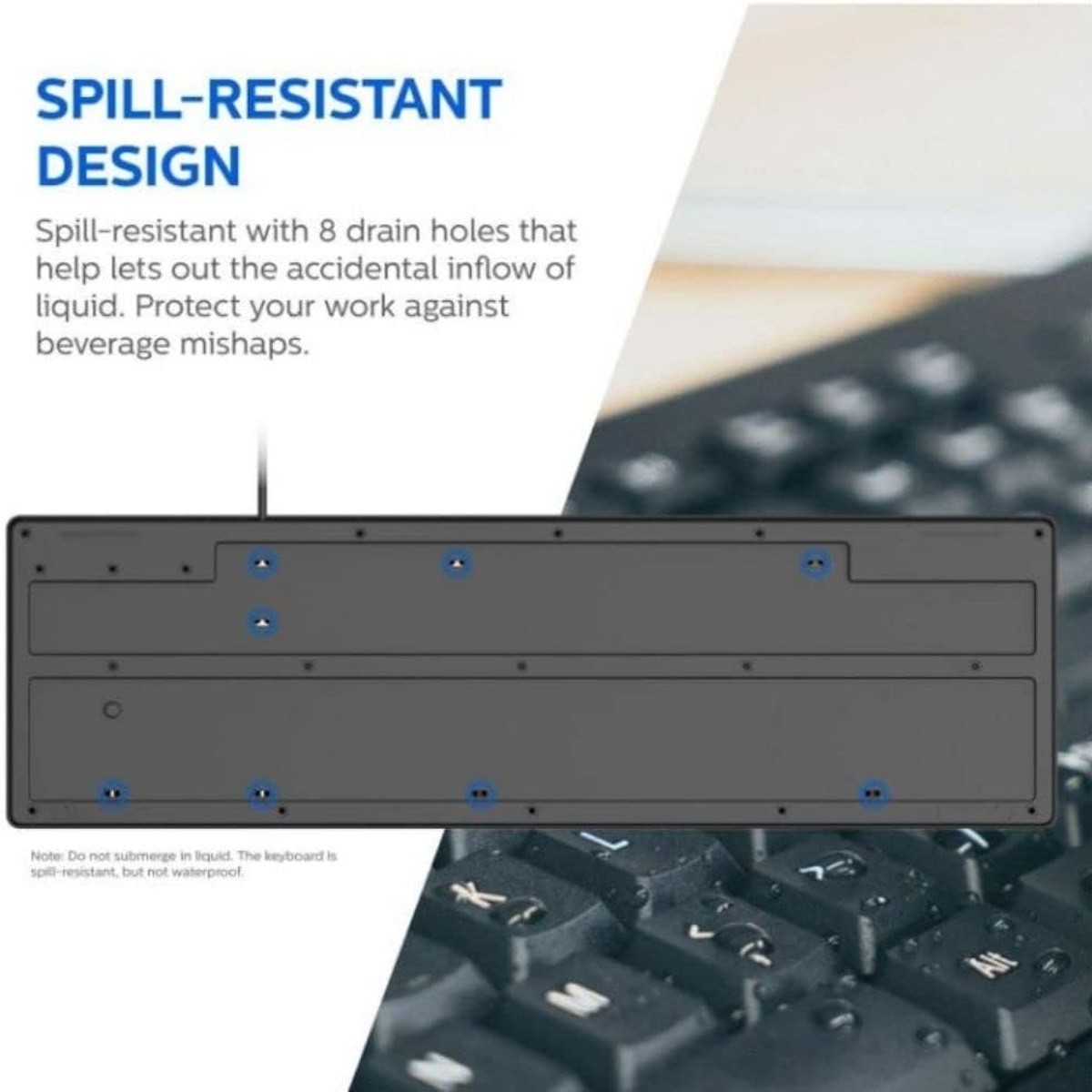 Philips USB Keyboard for Home or Office – 104/105 Quiet-Click Keys, Ergonomic, L